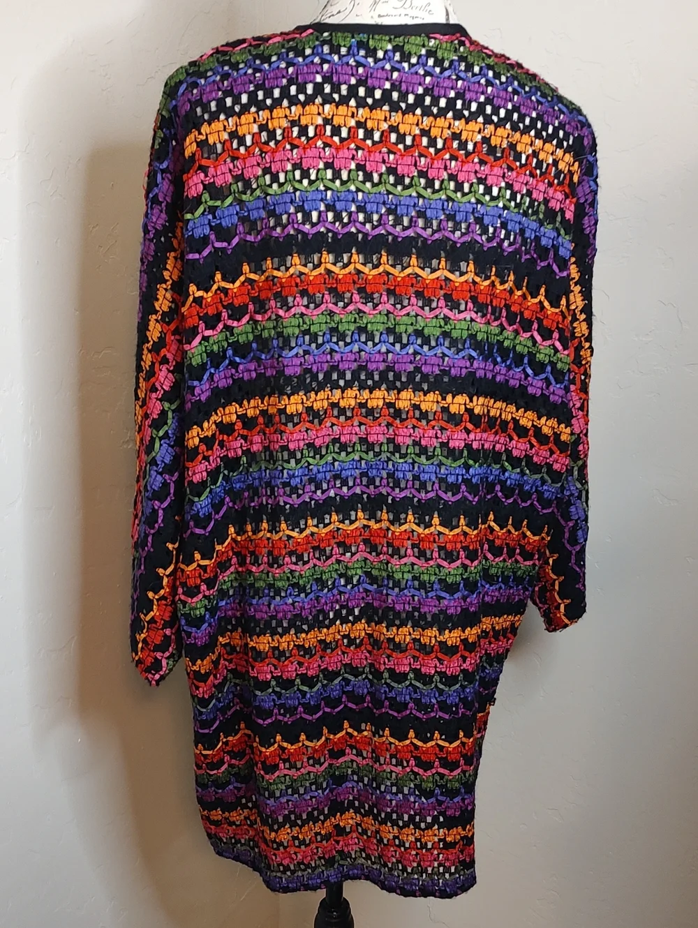Oscar de la Renta Rare Vintage RainbowRibbon Crochet Cardigan Sweater/Duster 2X